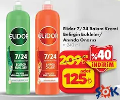 ELİDOR 7/24 BAKIM KREMİ BELİRGİN BUKLELER / ANINDA ONARICI SAÇ KREMİ 240 ML indirimli fiyat ELİDOR 7/24 BAKIM KREMİ BELİRGİN BUKLELER / ANINDA ONARICI SAÇ KREMİ 240 ML fiyat ve kampanya bilgisi